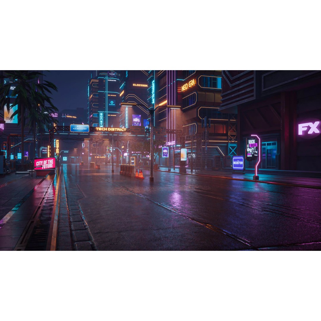 Cyberpunk City Scene 3D Model – Low Poly Game Asset, FBX, Blender - View 8