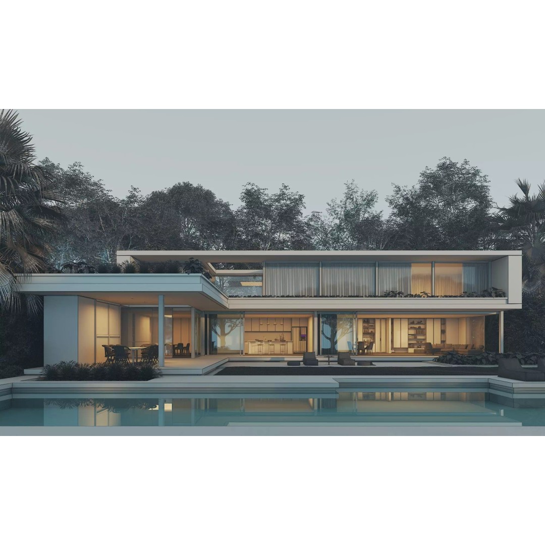 Modern Villa 3D Model – Low Poly Luxury House with Swimming Pool