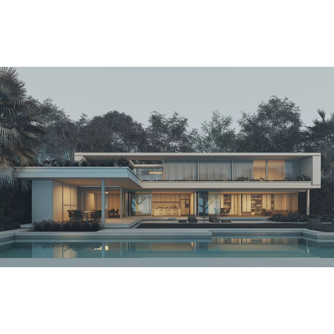 Modern Villa 3D Model – Low Poly Luxury House with Swimming Pool - View 10
