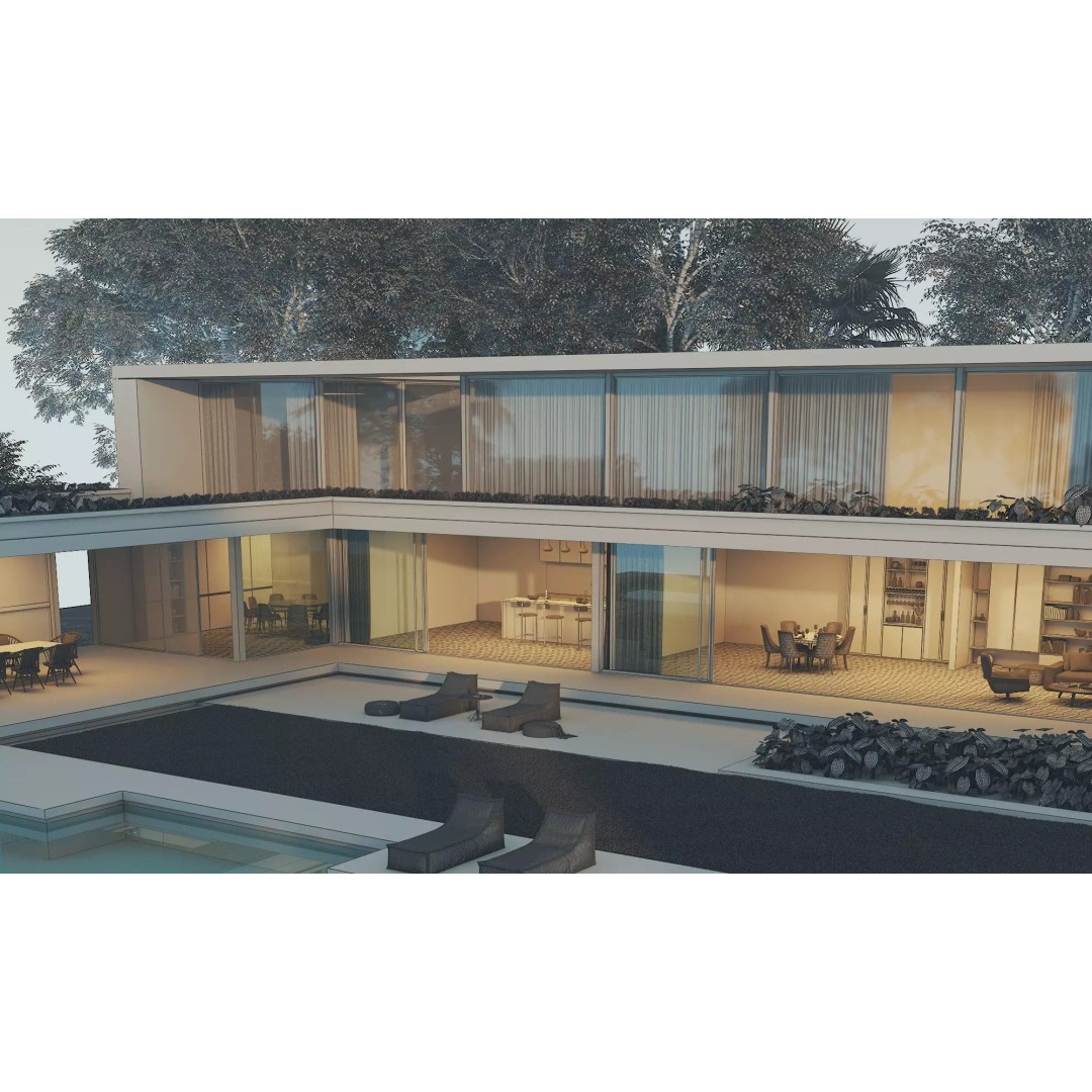 Modern Villa 3D Model – Low Poly Luxury House with Swimming Pool - View 12