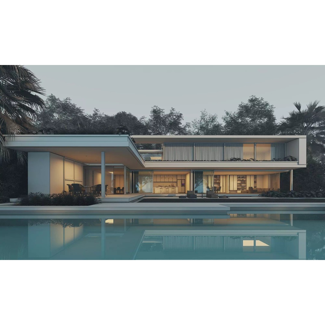 Modern Villa 3D Model – Low Poly Luxury House with Swimming Pool - View 15