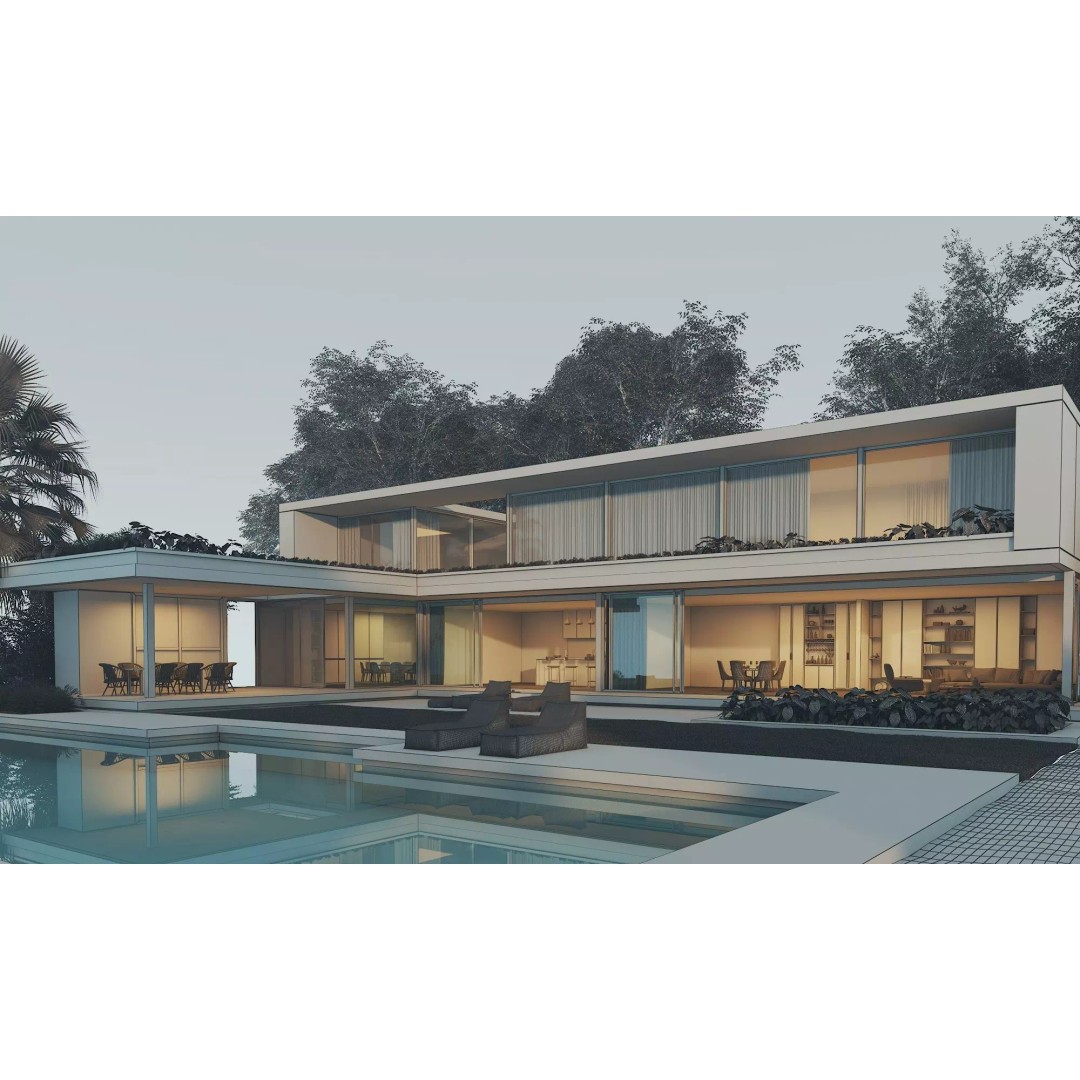 Modern Villa 3D Model – Low Poly Luxury House with Swimming Pool - View 21