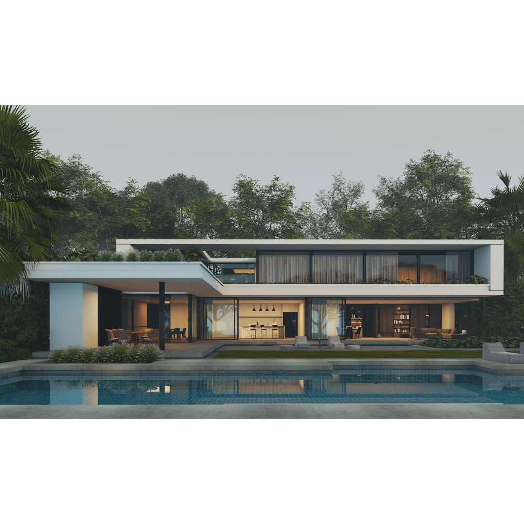 Modern Villa 3D Model – Low Poly Luxury House with Swimming Pool - View 3