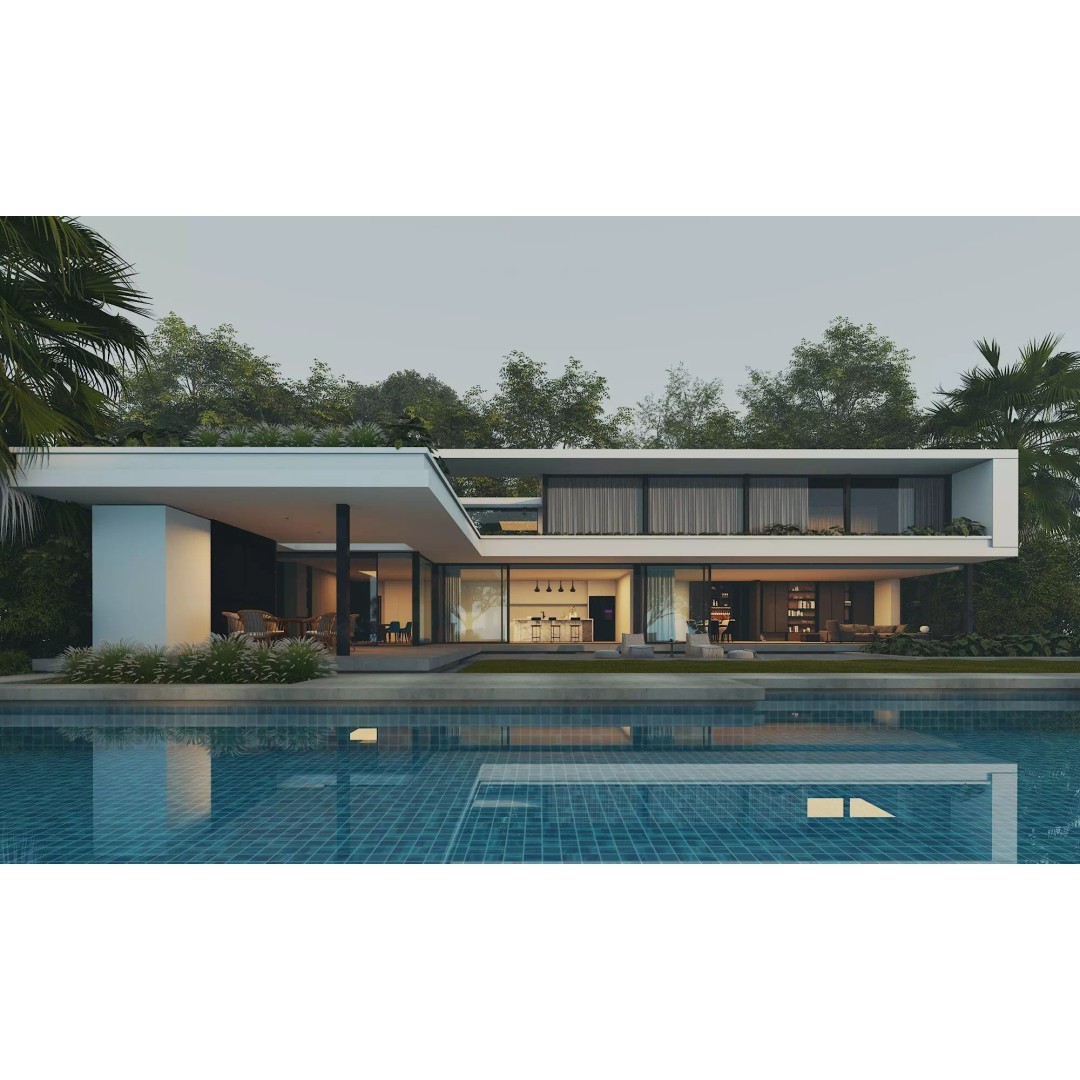 Modern Villa 3D Model – Low Poly Luxury House with Swimming Pool - View 8