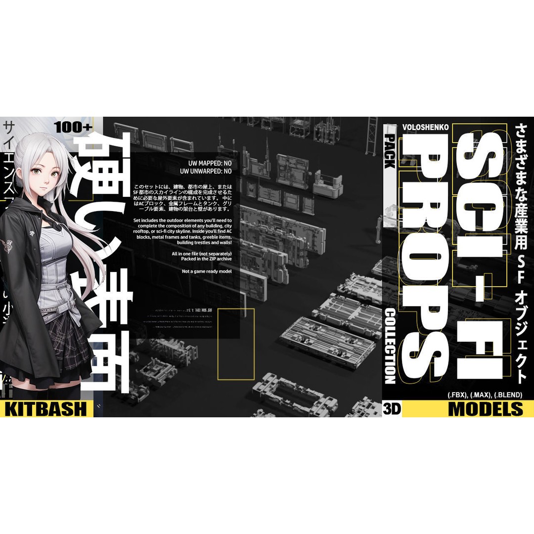 Sci-Fi Props 3D Model – Kitbash Collection for Cityscapes, FBX