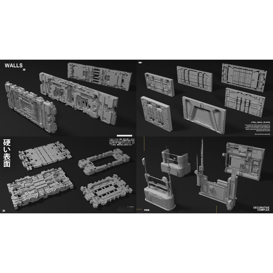 Sci-Fi Props 3D Model – Kitbash Collection for Cityscapes, FBX - View 5