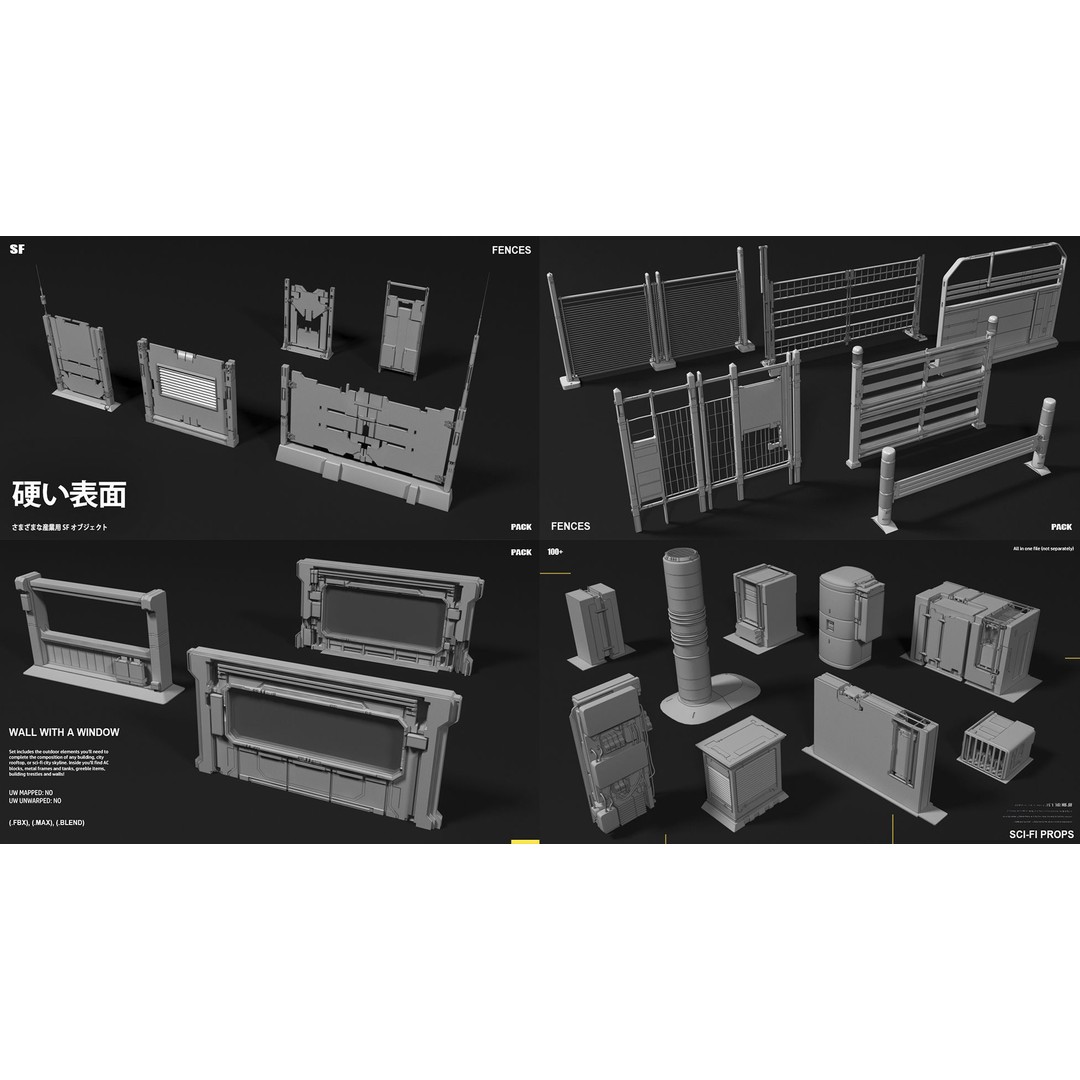 Sci-Fi Props 3D Model – Kitbash Collection for Cityscapes, FBX - View 6