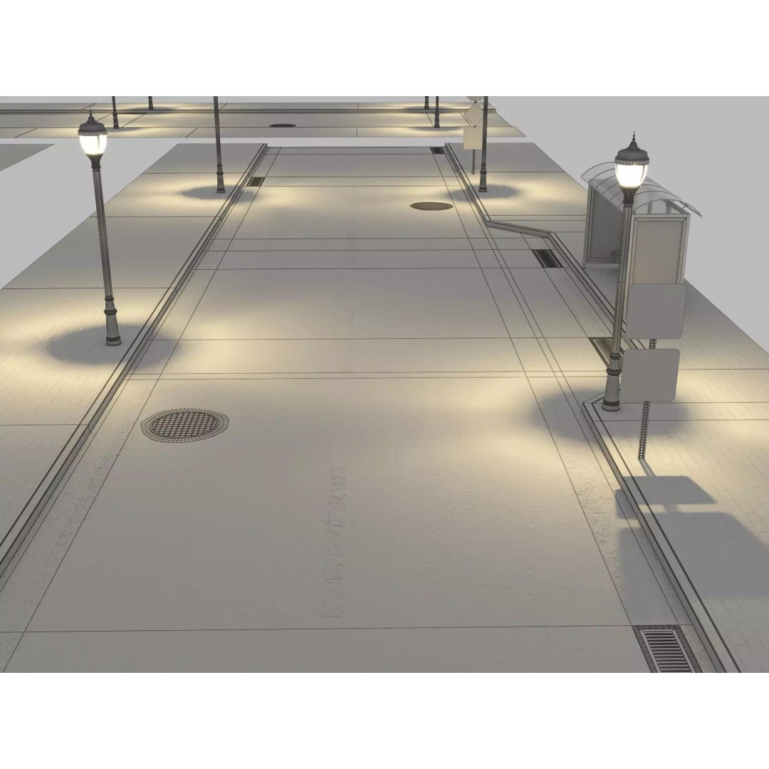 Modular Night City Street Pack 3D Model – Low Poly Urban Environment, FBX - View 16
