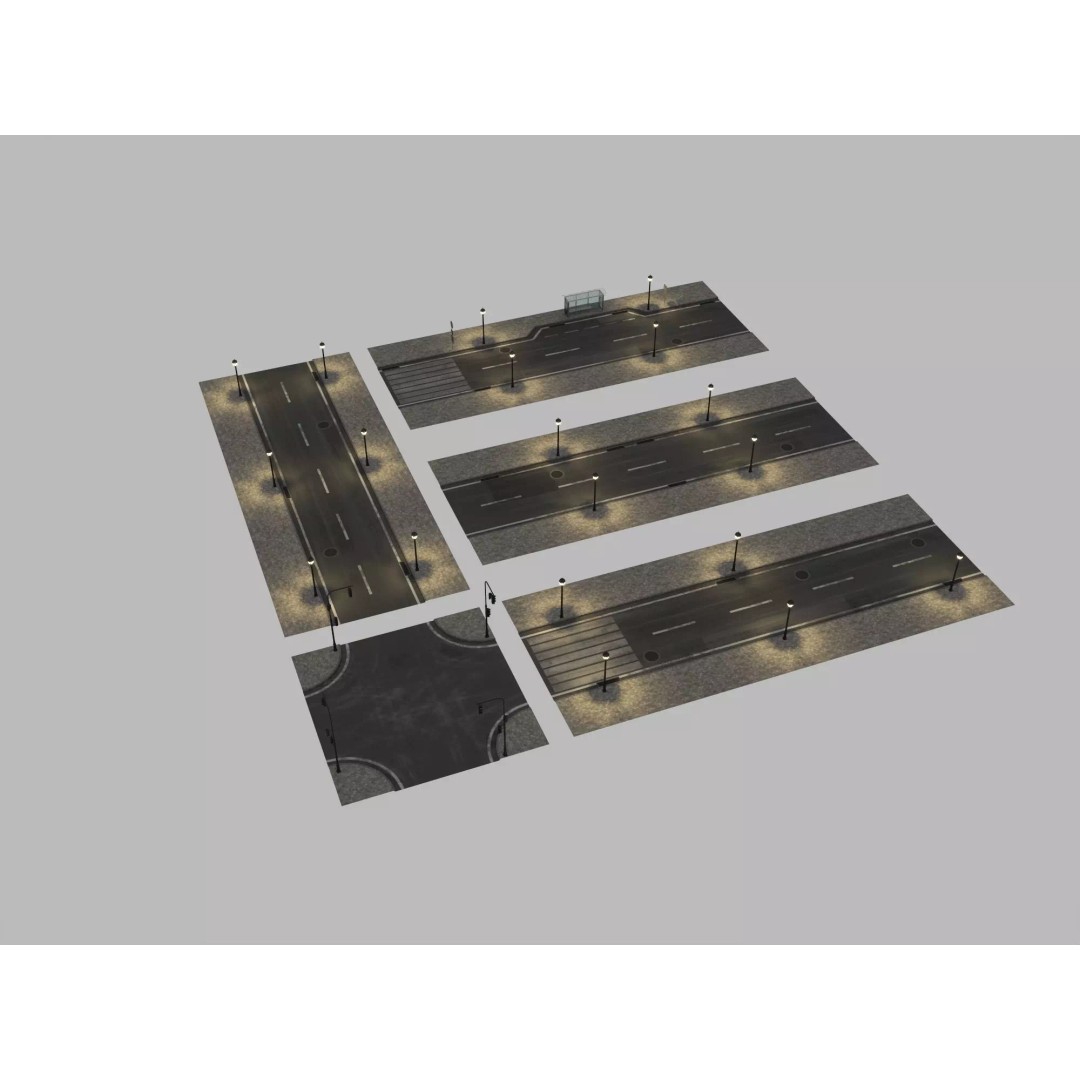 Modular Night City Street Pack 3D Model – Low Poly Urban Environment, FBX - View 4