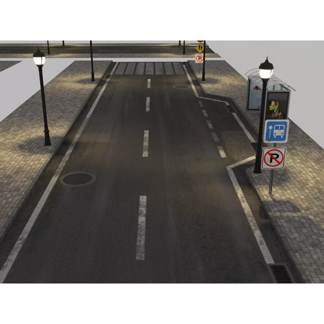 Modular Night City Street Pack 3D Model – Low Poly Urban Environment, FBX - View 8