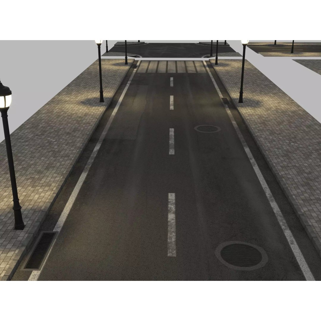Modular Night City Street Pack 3D Model – Low Poly Urban Environment, FBX - View 9