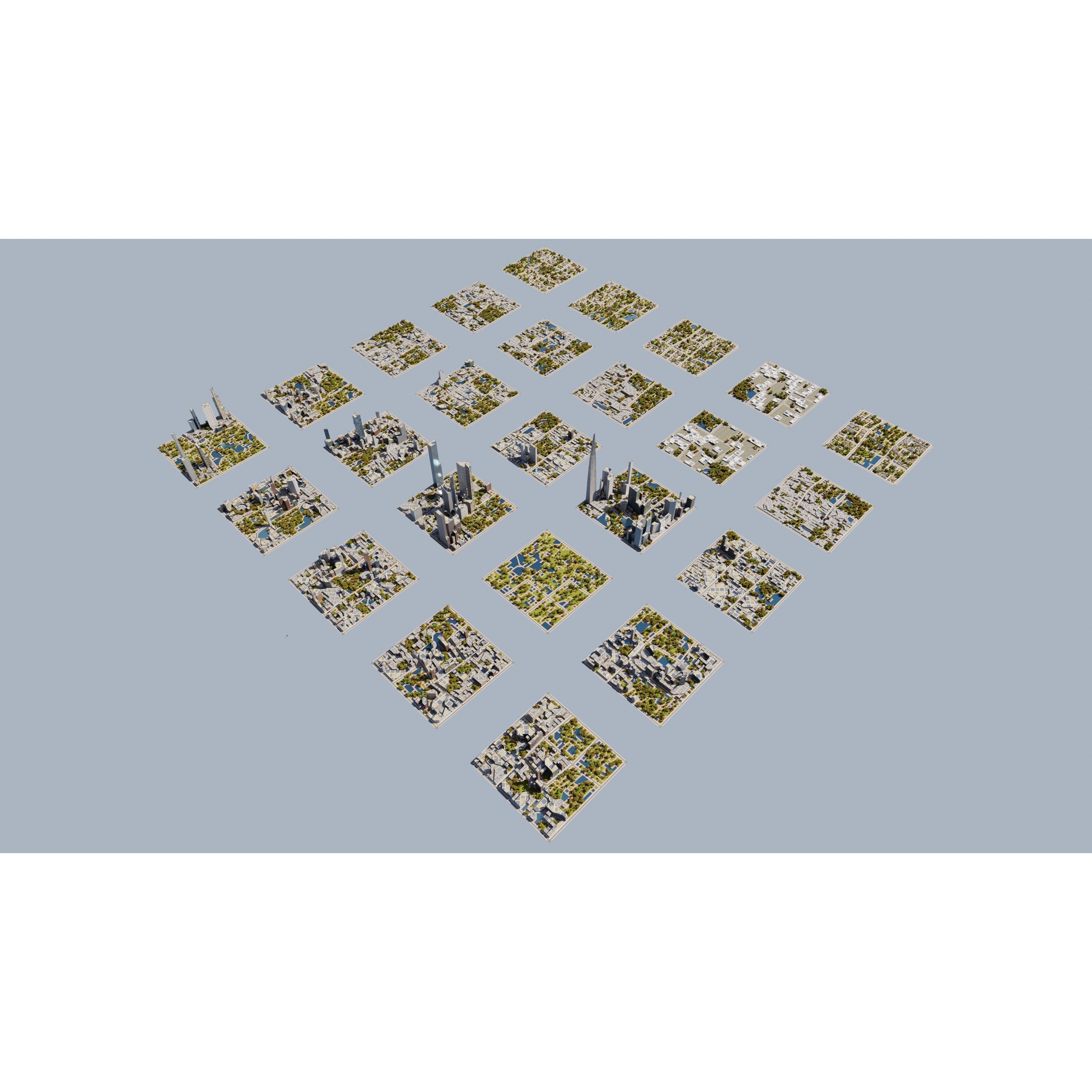 Modern Modular City - Low-Poly Game-Ready 3D Model - View 3