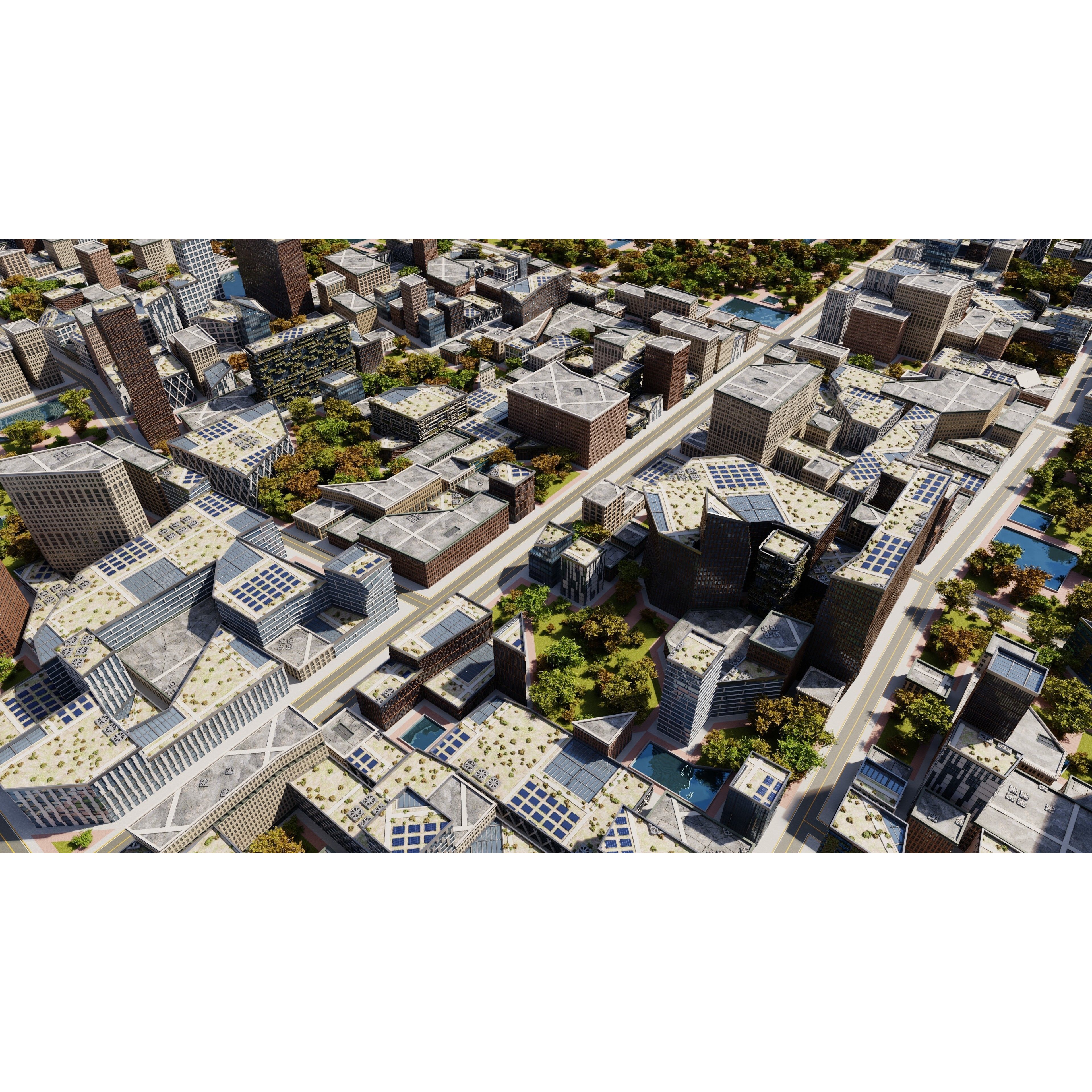 Modern Modular City - Low-Poly Game-Ready 3D Model - View 8