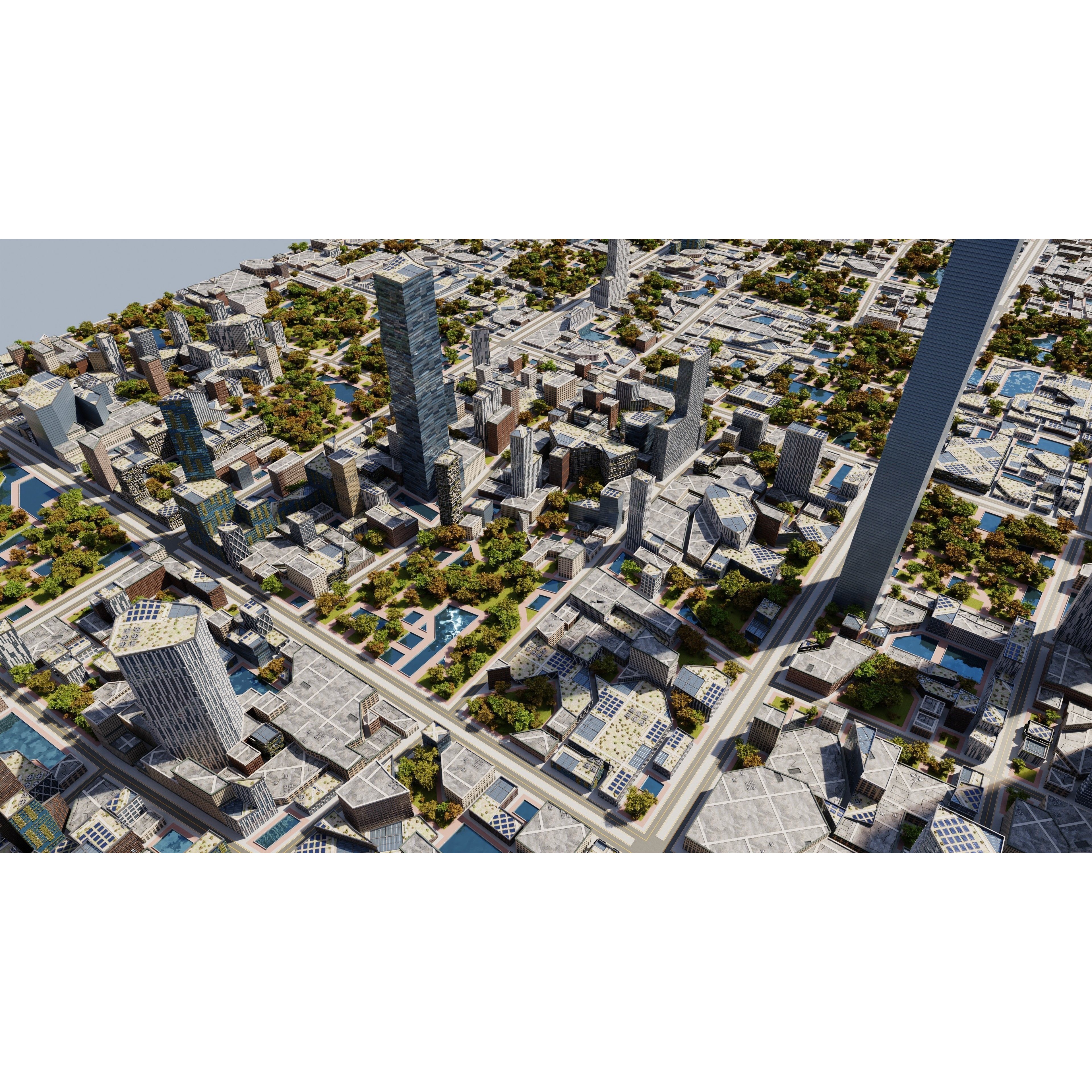 Modern Modular City - Low-Poly Game-Ready 3D Model - View 9
