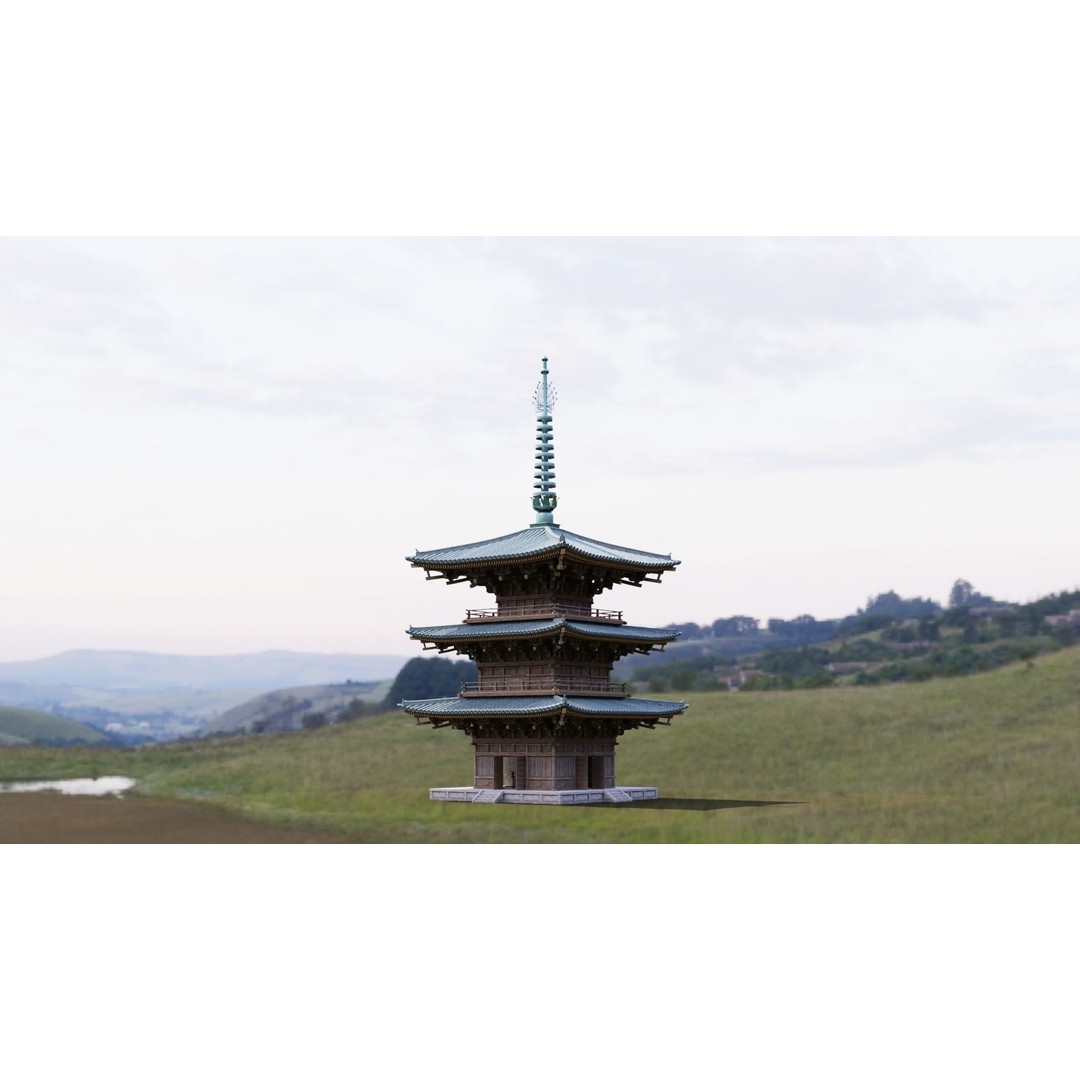 Japanese Pagoda 3D Model – Low Poly PBR Architecture Pack, FBX, OBJ - View 11