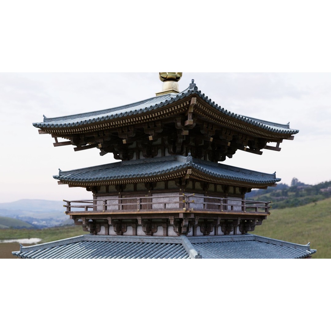 Japanese Pagoda 3D Model – Low Poly PBR Architecture Pack, FBX, OBJ - View 12