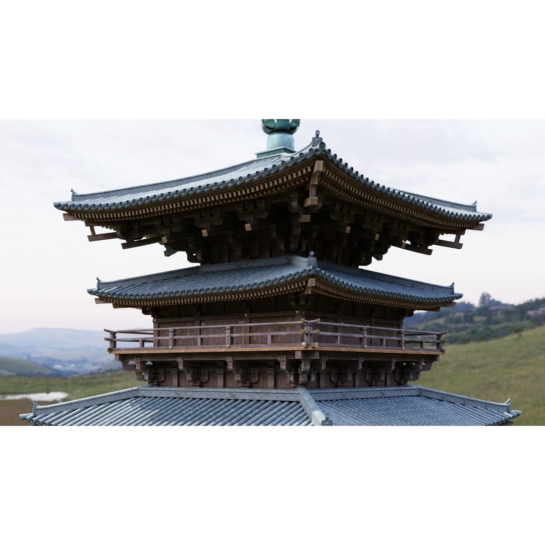 Japanese Pagoda 3D Model – Low Poly PBR Architecture Pack, FBX, OBJ - View 13