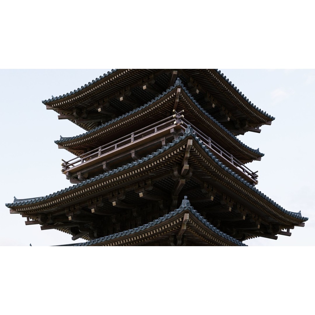 Japanese Pagoda 3D Model – Low Poly PBR Architecture Pack, FBX, OBJ - View 15