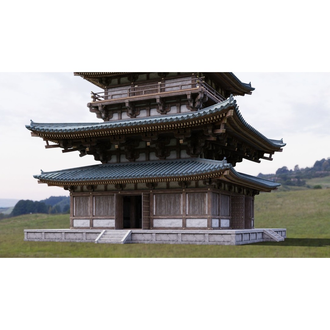 Japanese Pagoda 3D Model – Low Poly PBR Architecture Pack, FBX, OBJ - View 16