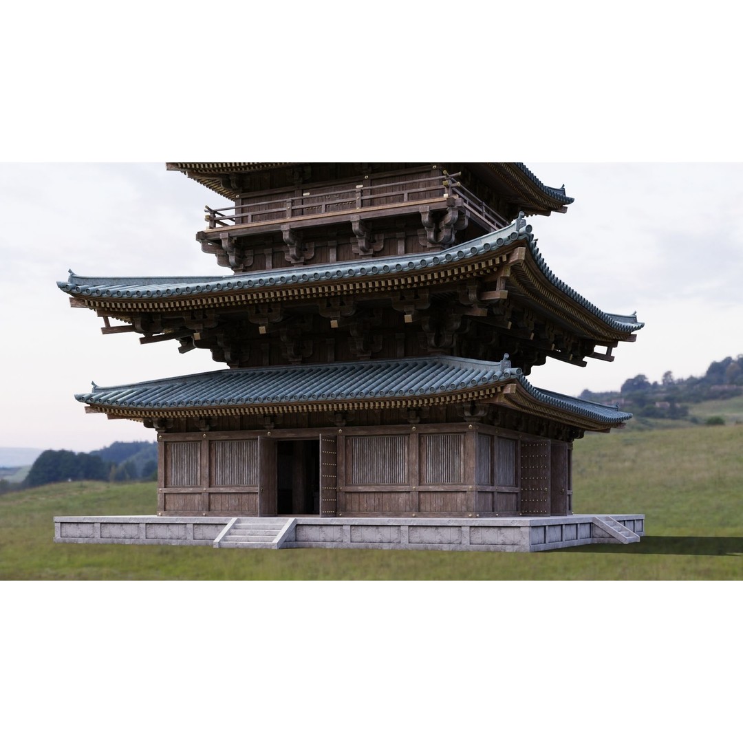 Japanese Pagoda 3D Model – Low Poly PBR Architecture Pack, FBX, OBJ - View 17