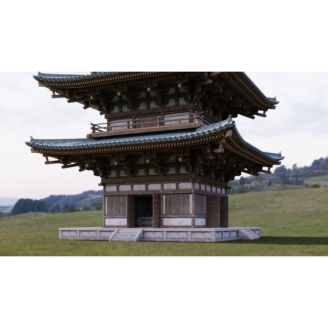 Japanese Pagoda 3D Model – Low Poly PBR Architecture Pack, FBX, OBJ - View 18