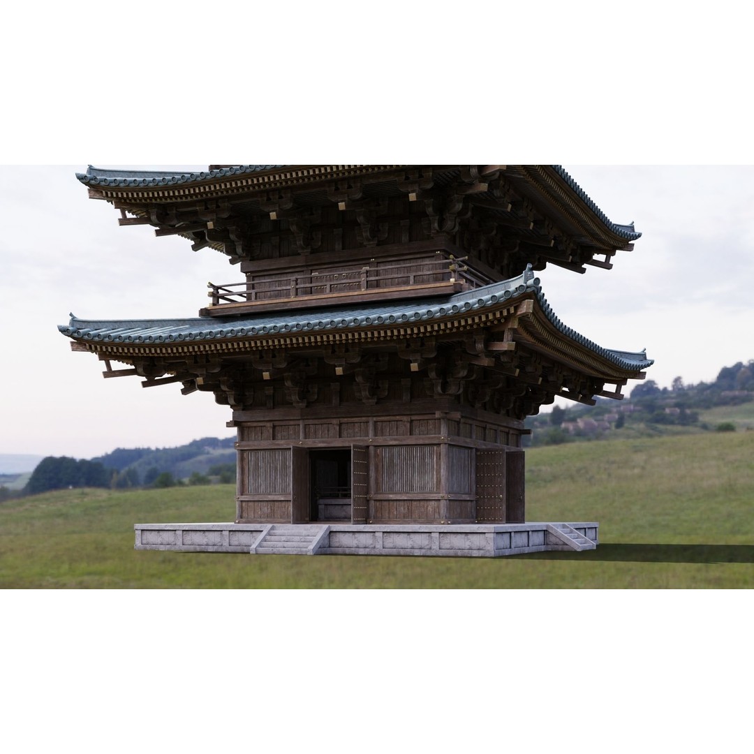 Japanese Pagoda 3D Model – Low Poly PBR Architecture Pack, FBX, OBJ - View 19