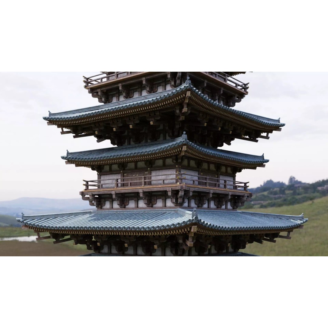 Japanese Pagoda 3D Model – Low Poly PBR Architecture Pack, FBX, OBJ - View 2