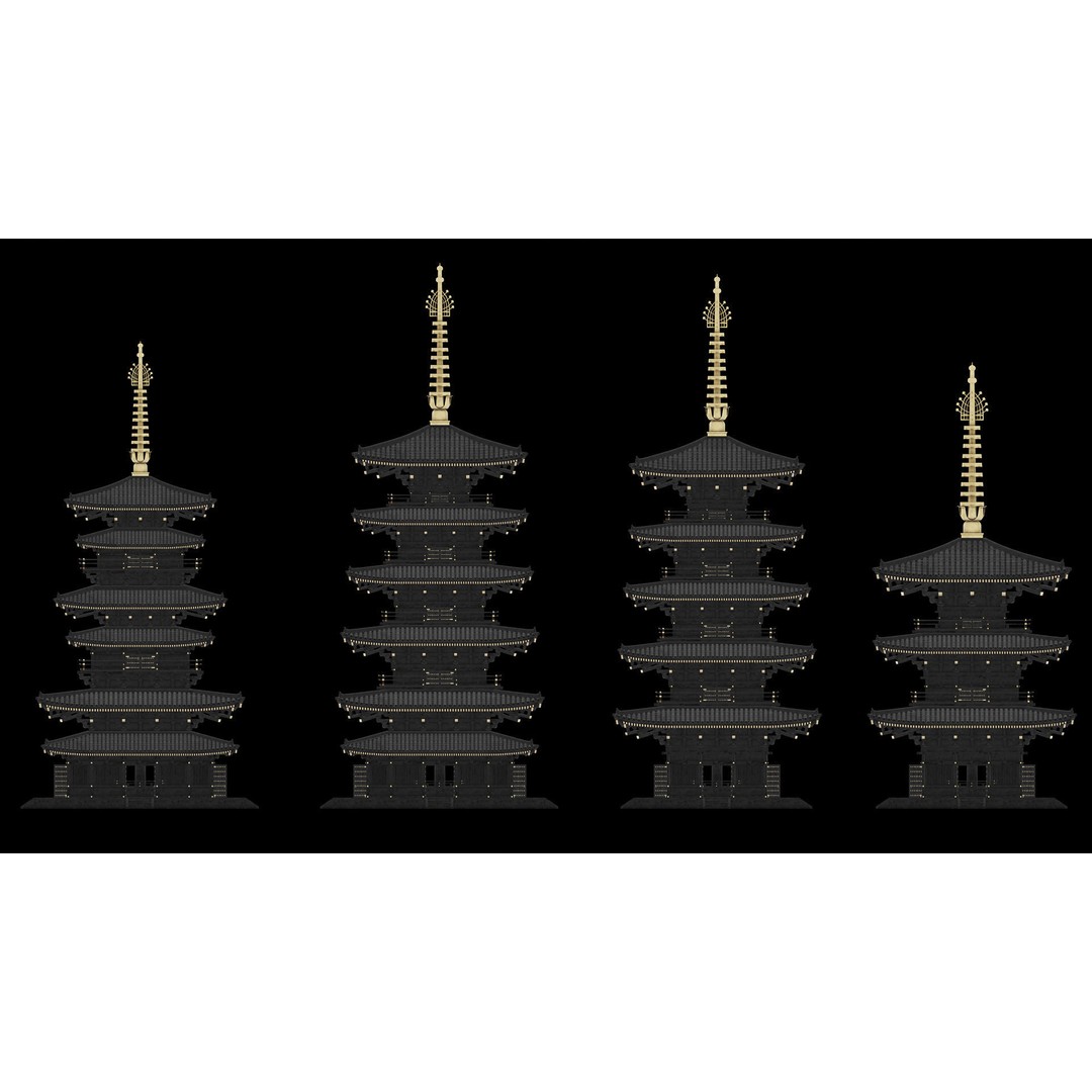 Japanese Pagoda 3D Model – Low Poly PBR Architecture Pack, FBX, OBJ - View 22