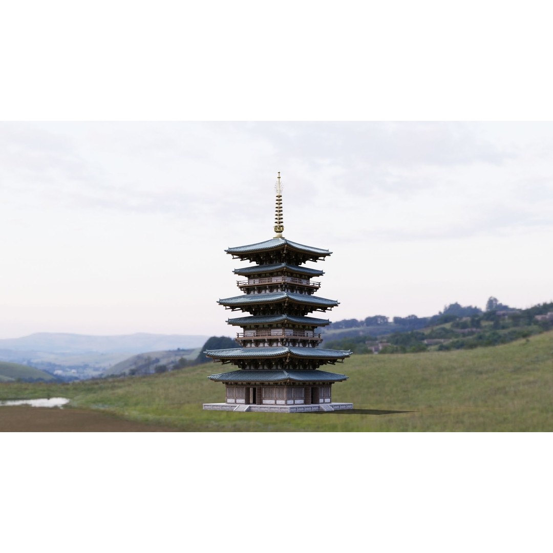 Japanese Pagoda 3D Model – Low Poly PBR Architecture Pack, FBX, OBJ - View 4
