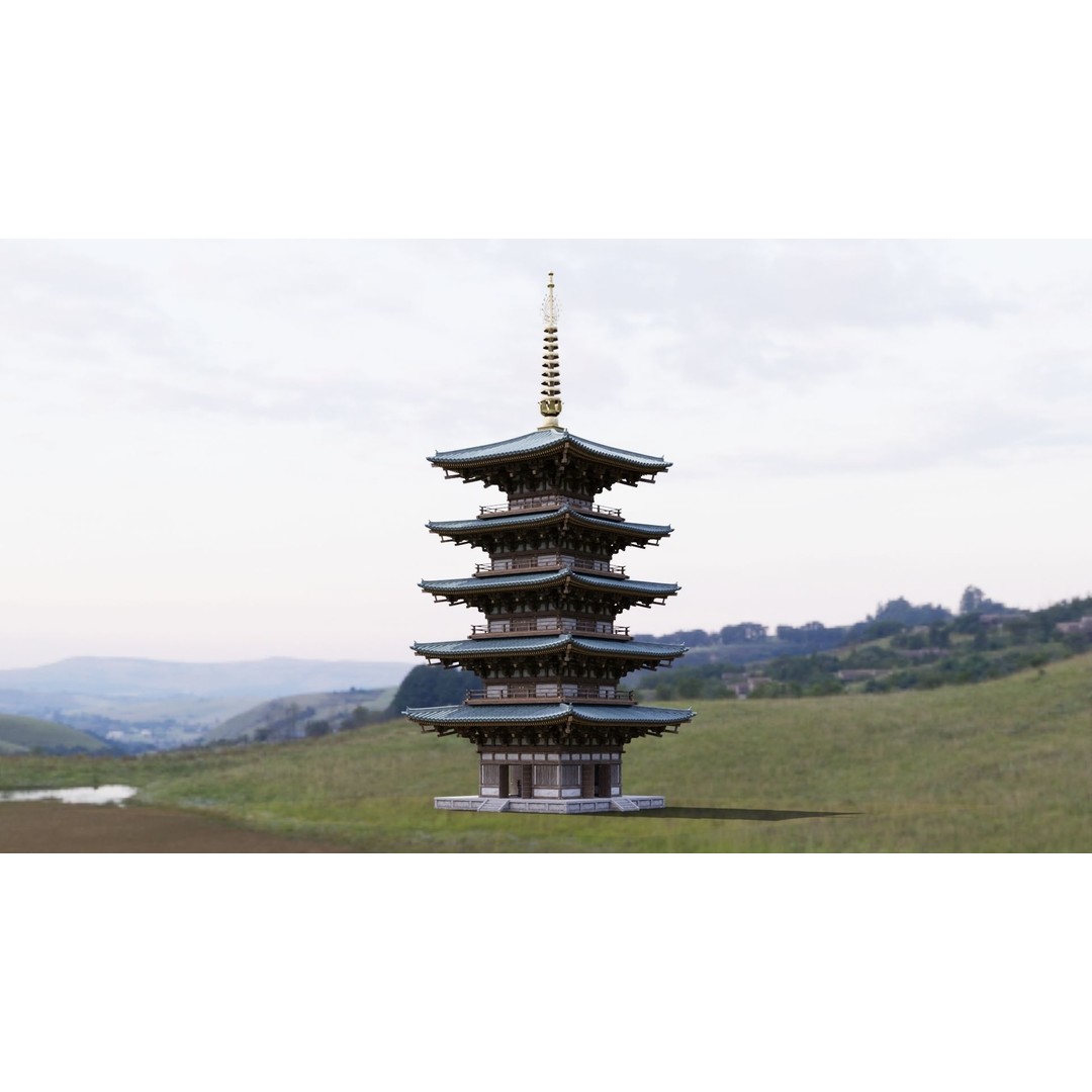 Japanese Pagoda 3D Model – Low Poly PBR Architecture Pack, FBX, OBJ - View 6