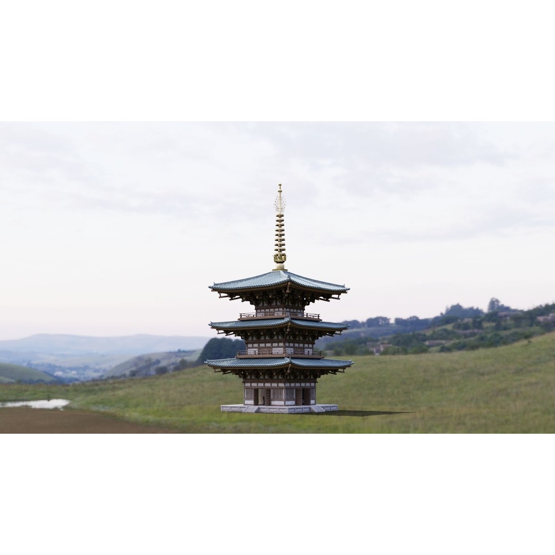 Japanese Pagoda 3D Model – Low Poly PBR Architecture Pack, FBX, OBJ - View 7