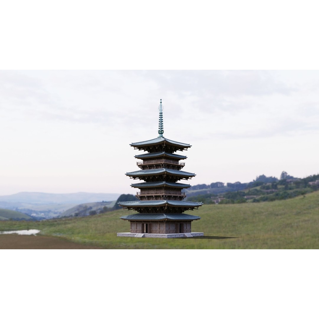 Japanese Pagoda 3D Model – Low Poly PBR Architecture Pack, FBX, OBJ - View 8