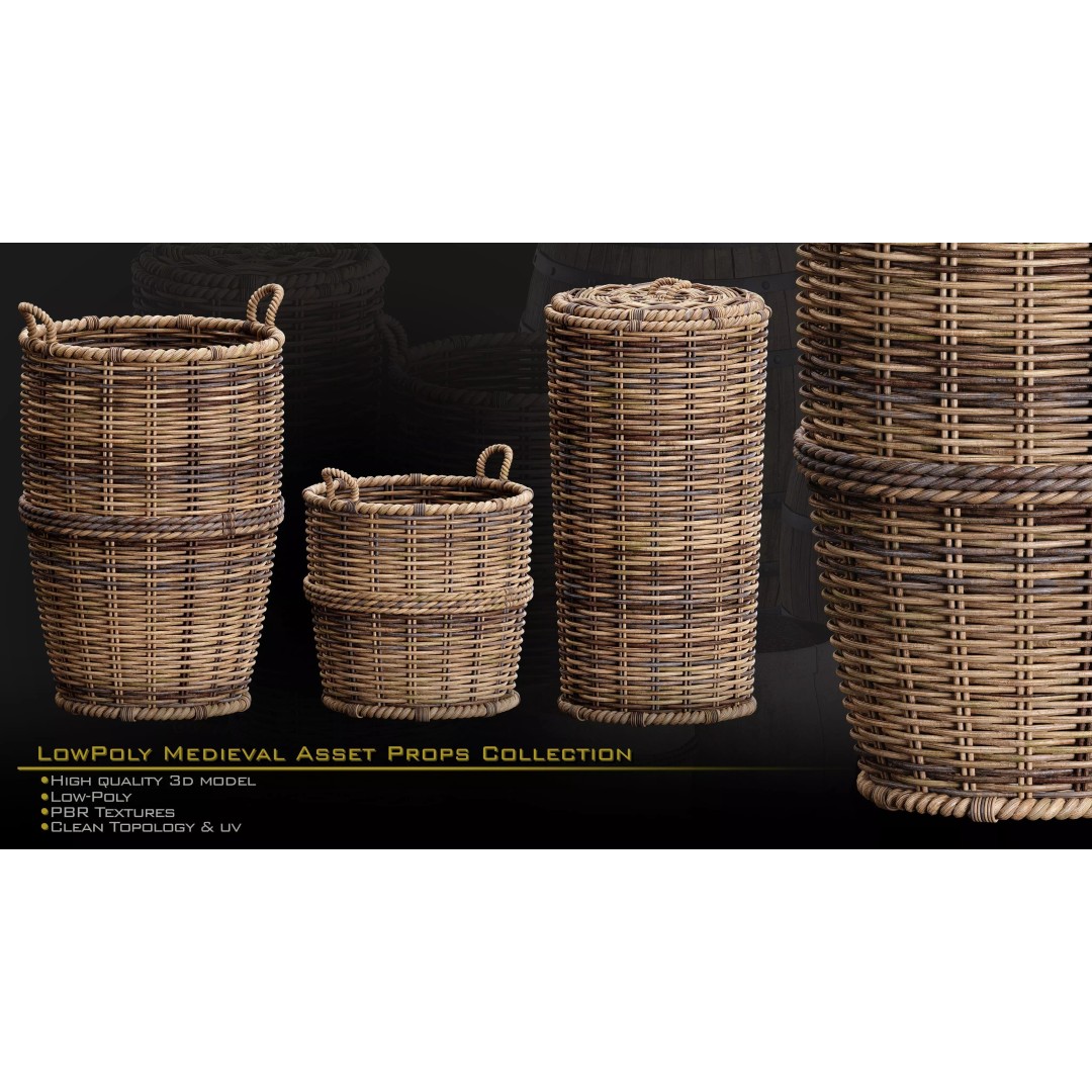 Medieval Props 3D Model – Low-Poly Kitbash for Games, FBX, PBR - View 11