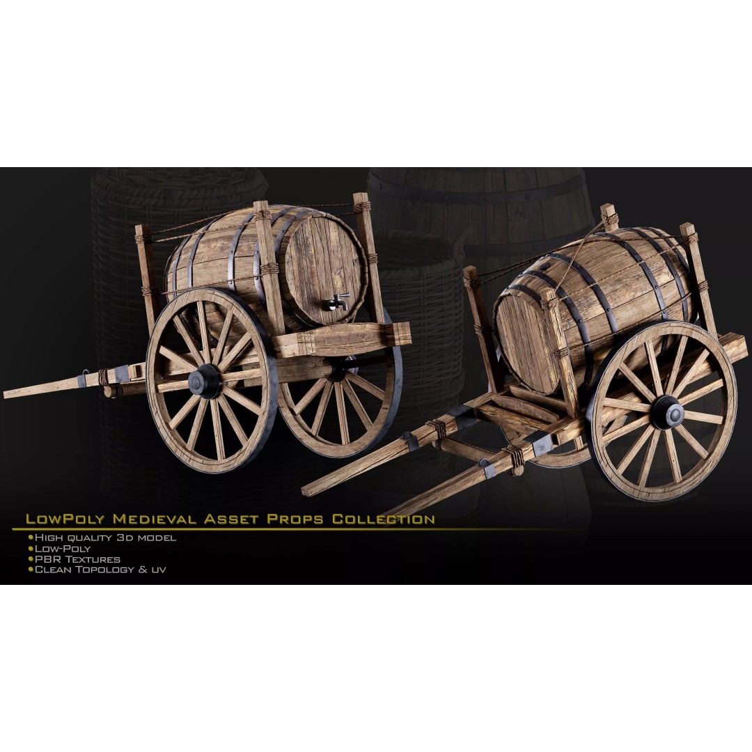 Medieval Props 3D Model – Low-Poly Kitbash for Games, FBX, PBR - View 16