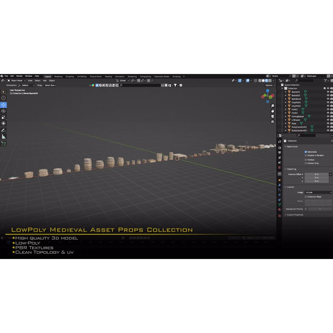 Medieval Props 3D Model – Low-Poly Kitbash for Games, FBX, PBR - View 18