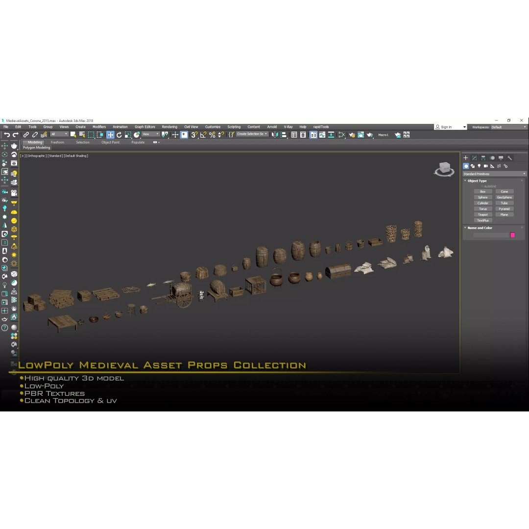 Medieval Props 3D Model – Low-Poly Kitbash for Games, FBX, PBR - View 19