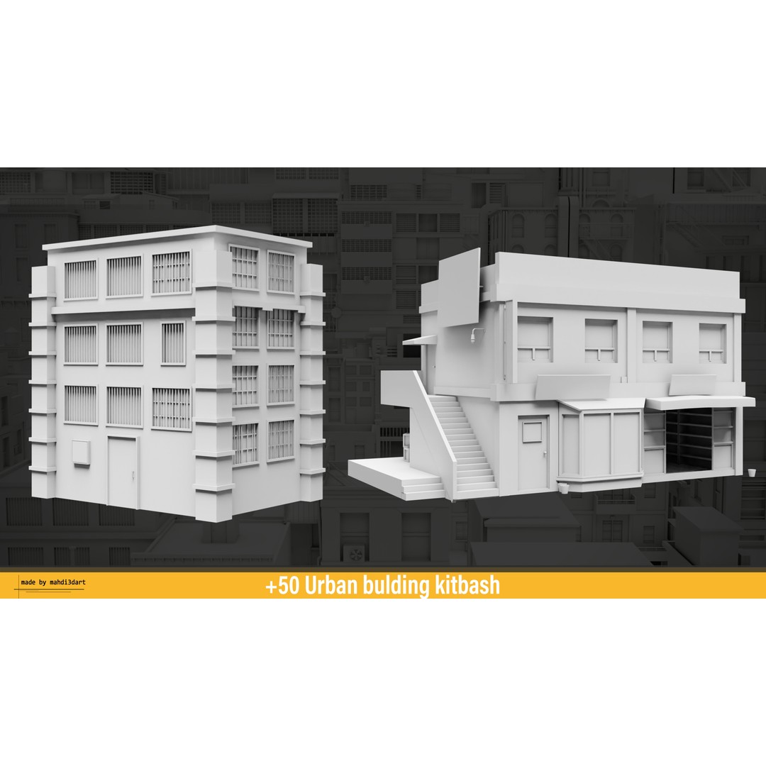 Urban Building Kitbash 3D Model – Detailed Collection, FBX & Blender - View 10