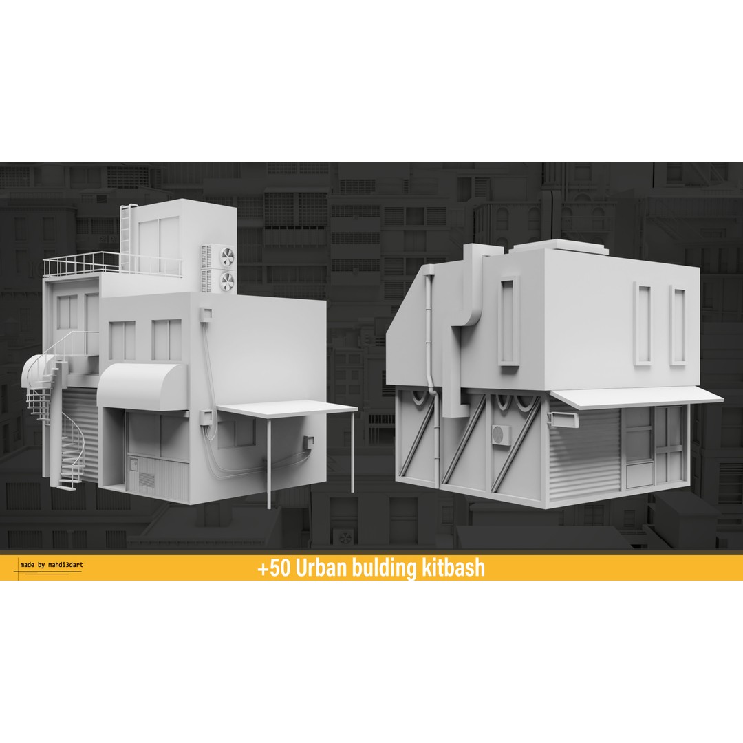 Urban Building Kitbash 3D Model – Detailed Collection, FBX & Blender - View 11