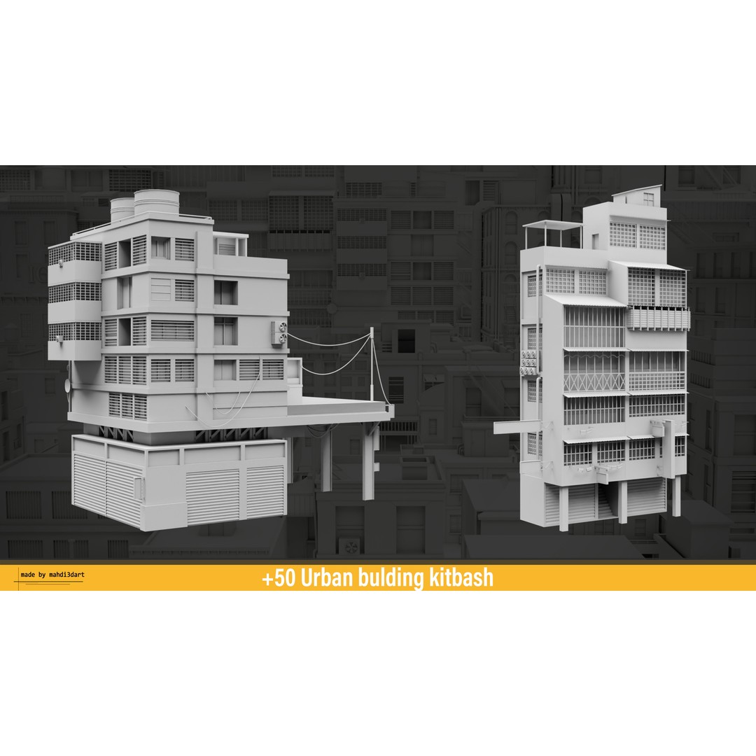 Urban Building Kitbash 3D Model – Detailed Collection, FBX & Blender - View 12