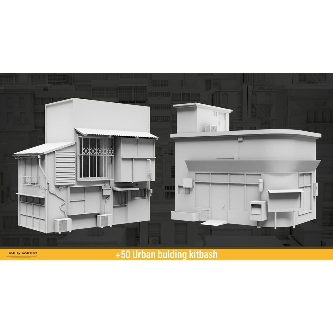 Urban Building Kitbash 3D Model – Detailed Collection, FBX & Blender - View 13