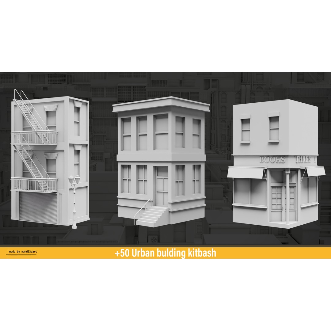 Urban Building Kitbash 3D Model – Detailed Collection, FBX & Blender - View 14