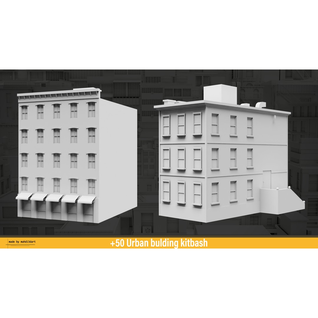 Urban Building Kitbash 3D Model – Detailed Collection, FBX & Blender - View 15