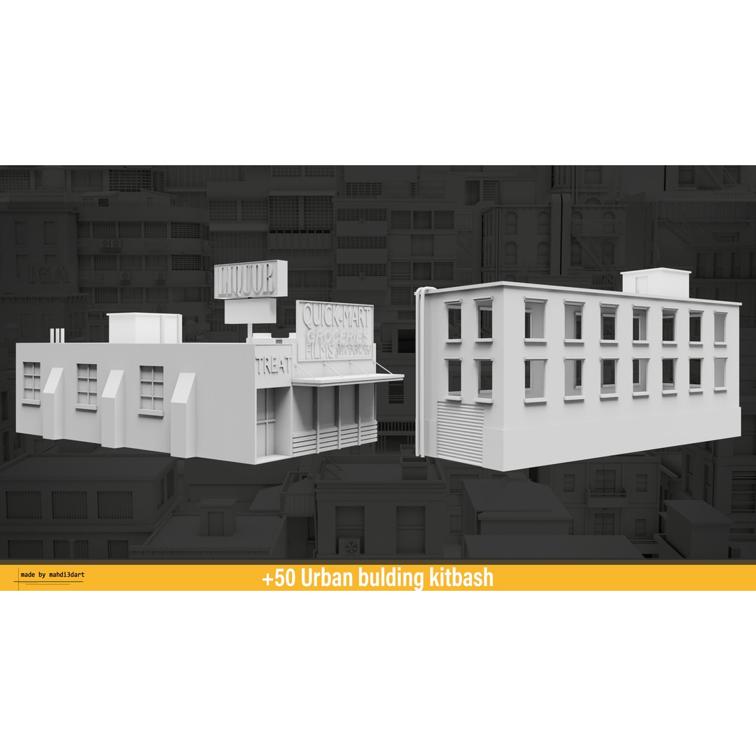 Urban Building Kitbash 3D Model – Detailed Collection, FBX & Blender - View 16