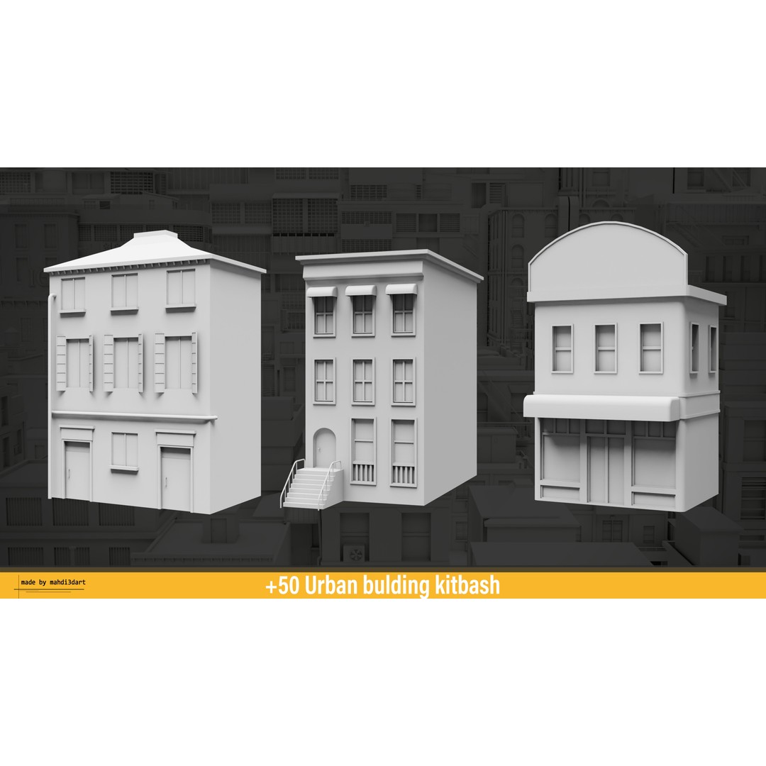 Urban Building Kitbash 3D Model – Detailed Collection, FBX & Blender - View 17