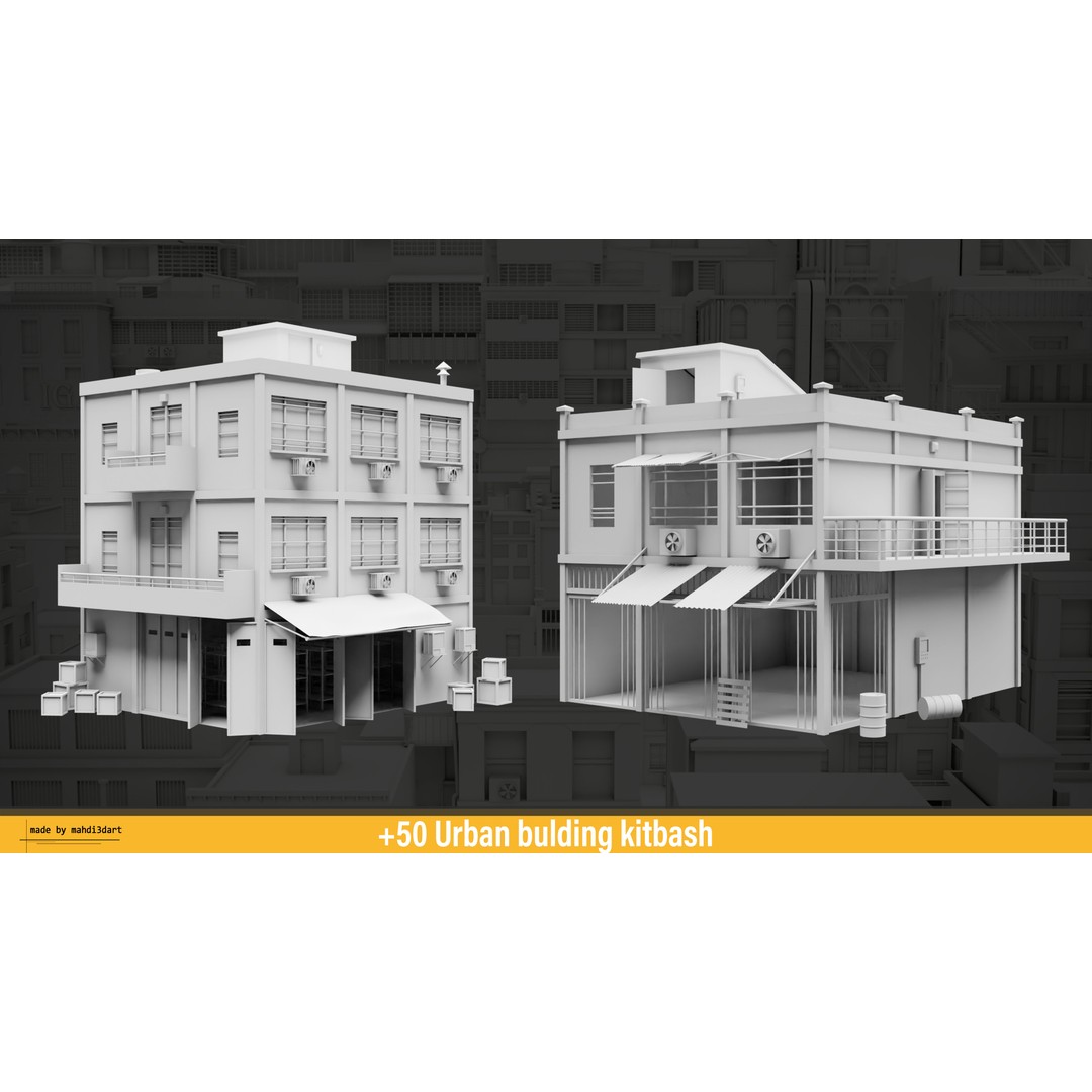 Urban Building Kitbash 3D Model – Detailed Collection, FBX & Blender - View 18