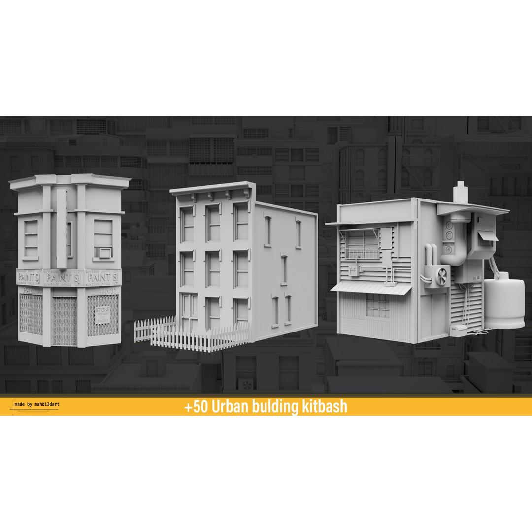 Urban Building Kitbash 3D Model – Detailed Collection, FBX & Blender - View 19