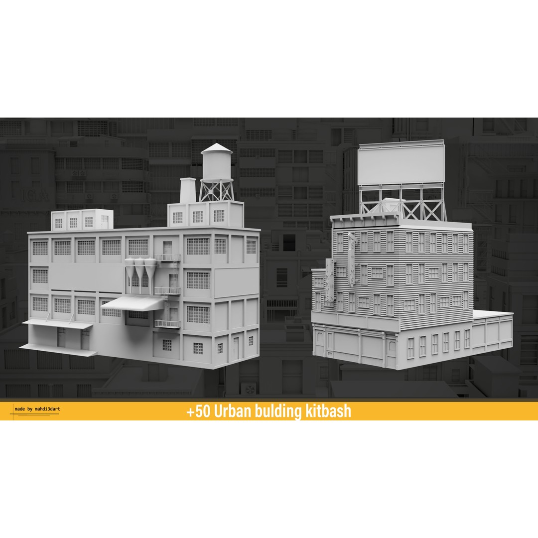 Urban Building Kitbash 3D Model – Detailed Collection, FBX & Blender - View 20