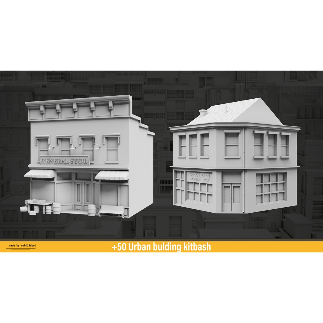 Urban Building Kitbash 3D Model – Detailed Collection, FBX & Blender - View 22