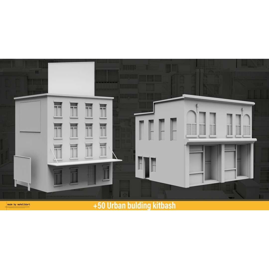 Urban Building Kitbash 3D Model – Detailed Collection, FBX & Blender - View 23