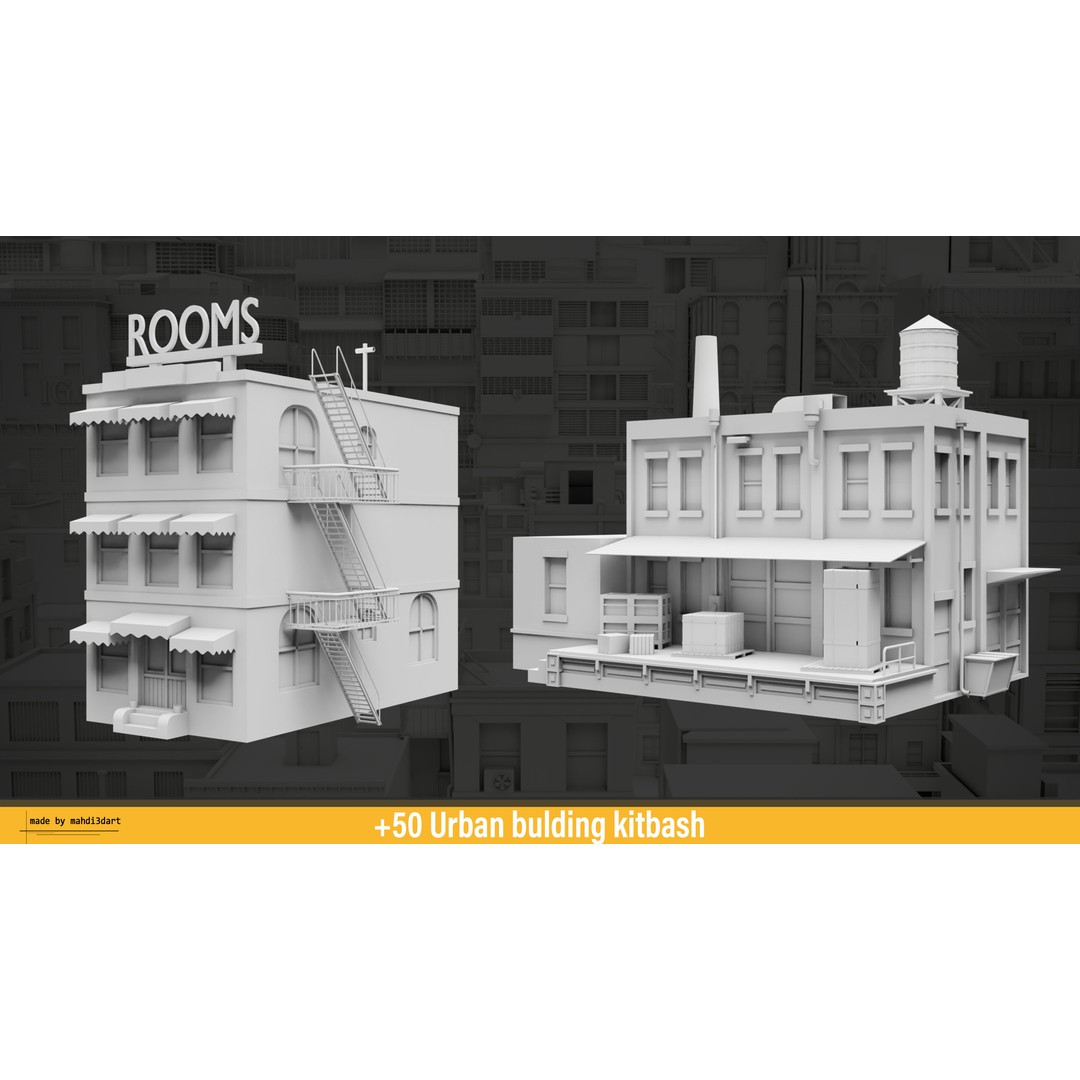 Urban Building Kitbash 3D Model – Detailed Collection, FBX & Blender - View 24